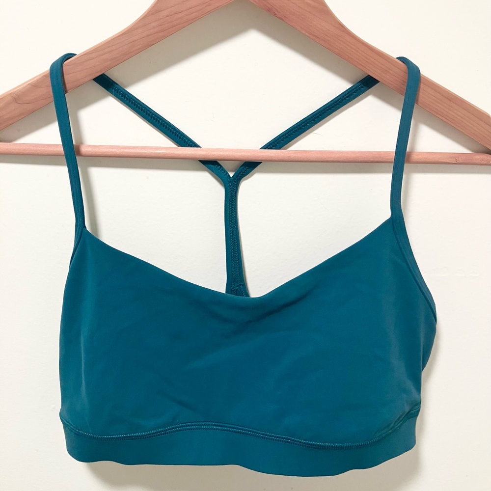 Lululemon Teal Green Blue Square Dot Flow Y lulu Sports Bra 10 medium large